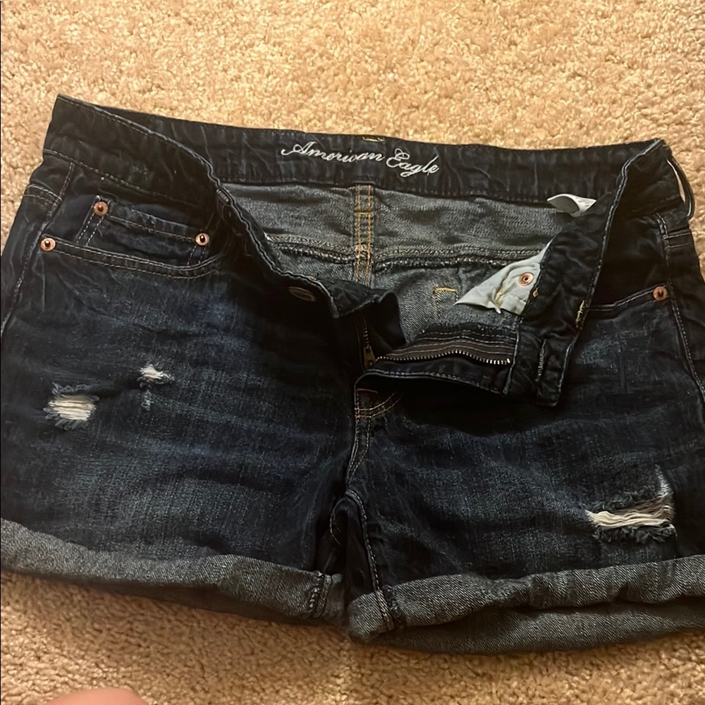 American Eagle Outfitters Black Jean Shorts Distressed Cuffed